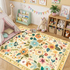 RELEANY Floral Washable 6x9 Area Rugs Ivory/Yellow | Flower Carpet Print Boho - Image 2