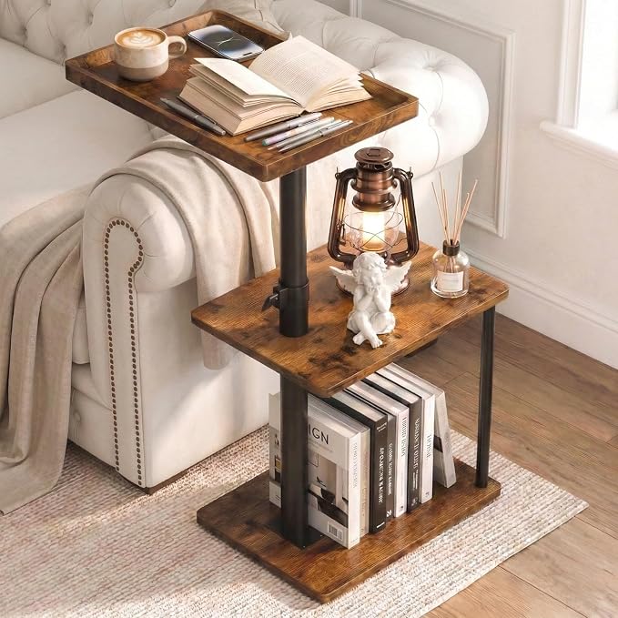 Faesun C Table End Table Adjustable Height, 360°Swivel TV Tray Table by Faesun