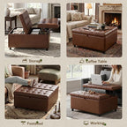 LINLUX Extra Large Leather Storage Ottoman, 35.5 Inch Large Square Lift Top - Image 4