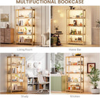 Vlsrka Wooden Bookshelf with Lights, 5 Tier Bookshelf with Storage, Tall - Image 9