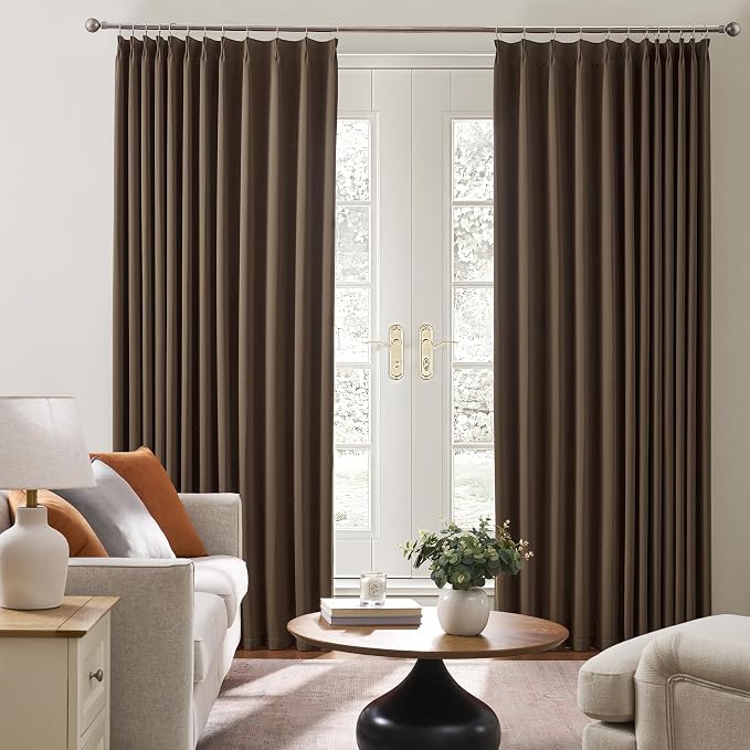 Brown Blackout Curtains 96 Inches Long, Soft Polyester Faux Silk Floor Length - Image 4