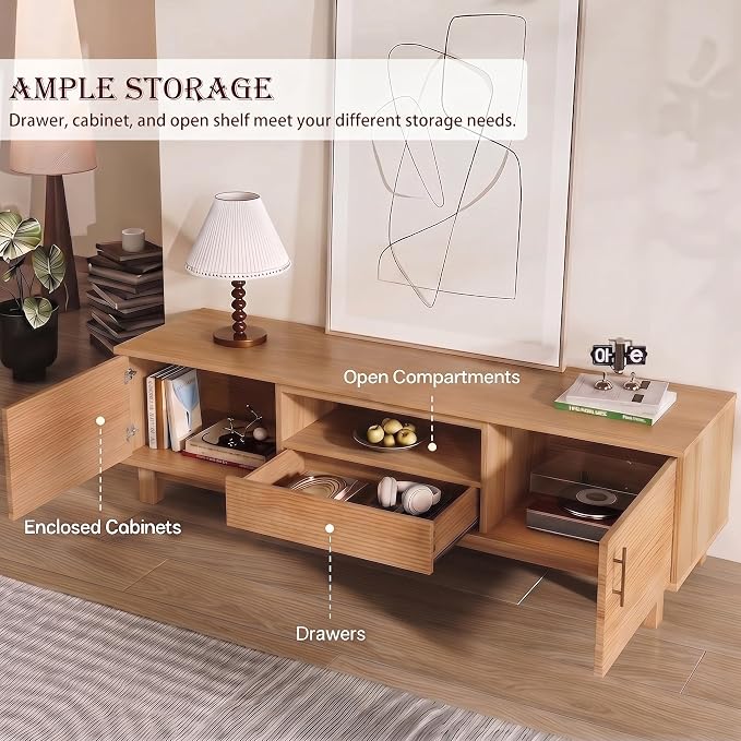 Marsail Boho Modern TV Stand up to 65 Inches, Fluted Entertainment Center - Image 4