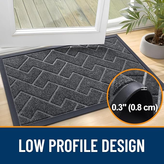 OLANLY Front Door Mat Outside 47x23, All-Season Absorbent Rubber Doormat | Grey - Image 4
