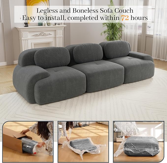 Boneless Sectional Couch, No Assembly Required, 117.3” Modular Cloud Sofa - Image 9