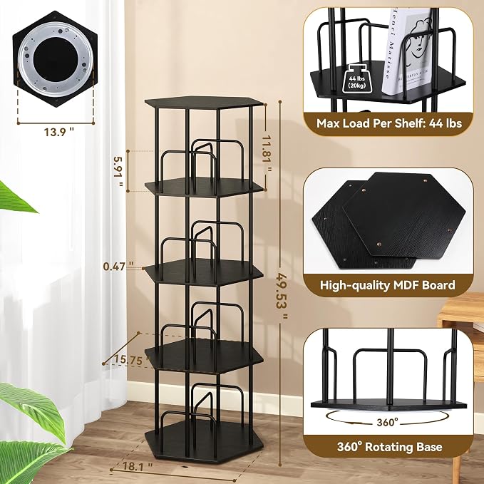 SUNMORY 4 Tier Rotating Bookshelf Tower, Revolving 360 ° Spinning Bookcase - Image 2