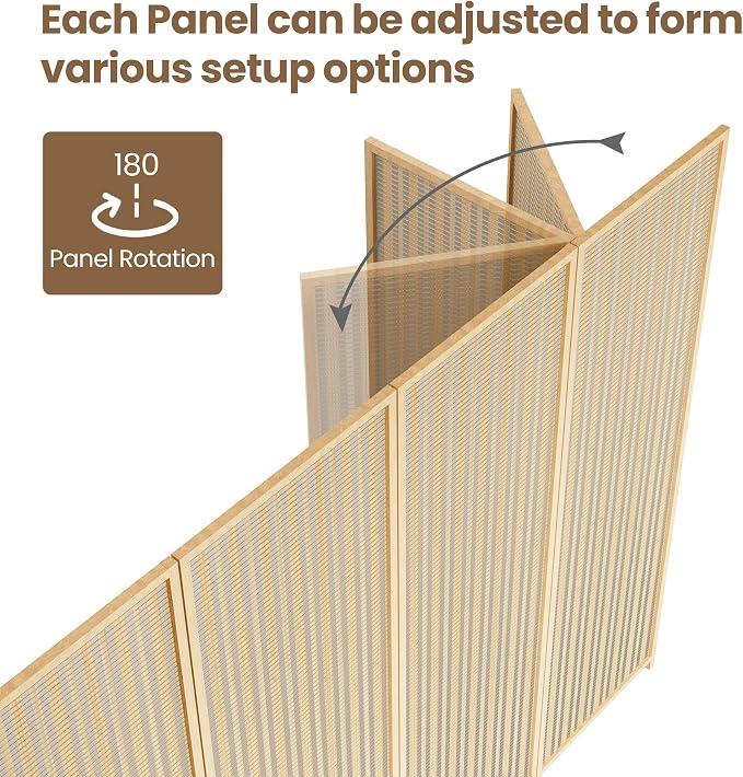 8 Panel Room Divider and Extra Wide Folding Privacy Screen, Bamboo Room Divider - Image 6