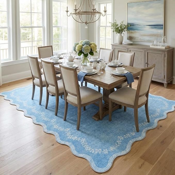 GarveeHome 5x7 Scalloped Area Rug Blue Washable Bedroom Living Room Rug | Soft - Image 3