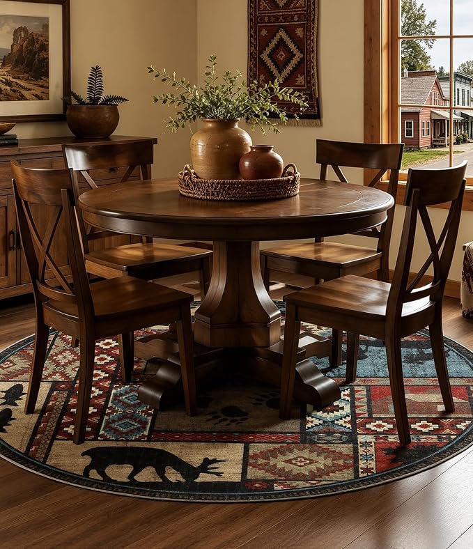 Rustic Round Rug 6ft, Washable Circle Area Rug - Image 9