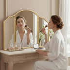 Besdomus Gold Scalloped Vanity Mirror: 36"x24" Large Modern Three Sided Dresser - Image 2