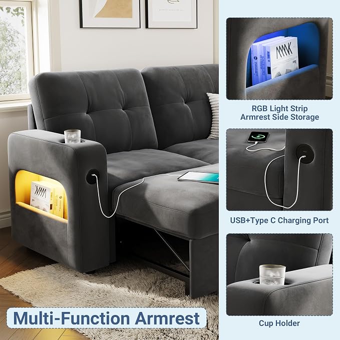 GarveeHome 84 Inch Sleeper Sofa Bed, L-Shaped Sofa, Convertible Pull Out Couch - Image 3