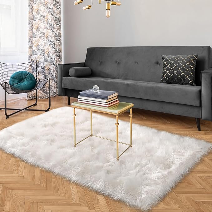 White Faux Fur Rug 3x5 Faux Sheepskin Rugs - Image 2