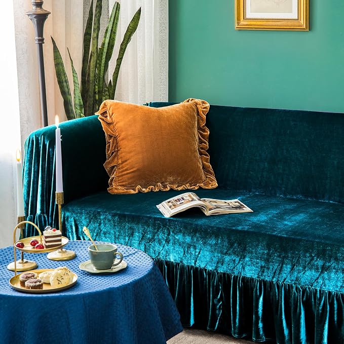 GLORY SEASON Velvet Sofa Cover Soft Decorative Luxurious Solid Exquisite Ruffle - Image 4