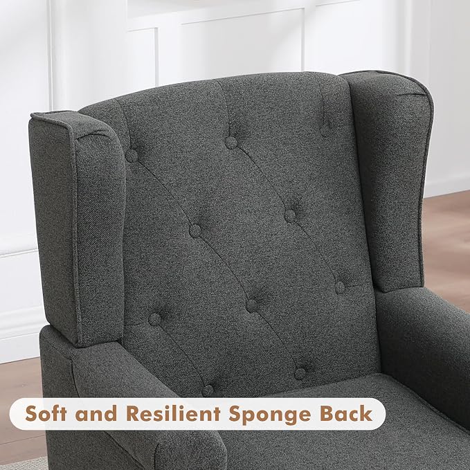 Accent Chair Set of 2, Mid Century Modern Fabric Wingback Chair, Upholstered - Image 6