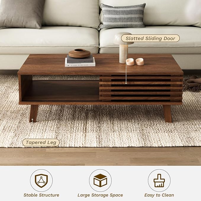 Furniway Mid Century Coffee Table Set, Living Room Table Set of 3 - Image 3