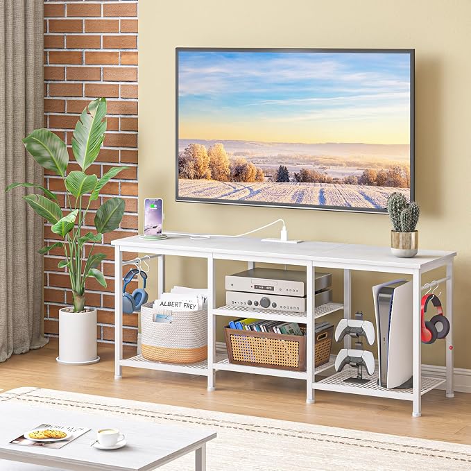 YGEOMER White TV Stand for Up to 55 Inch Tvs, Entertainment Center - Image 4