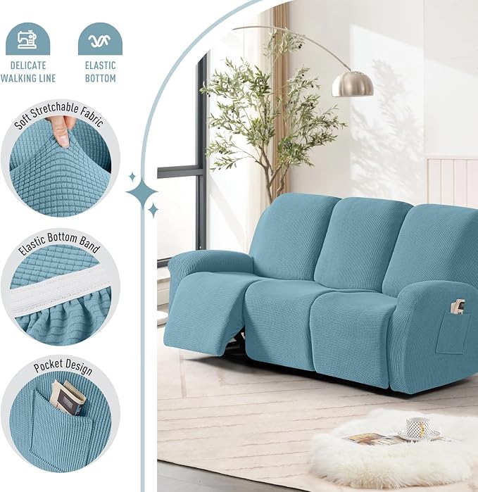TAOCOCO Recliner Sofa Covers 8-Pieces Stretch Large Couch Covers - Image 3