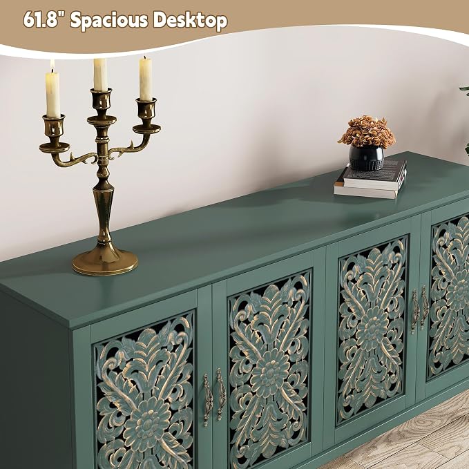 ARTPOWER 61.8" Hollow Carved Wood Accent Cabinet - Image 4