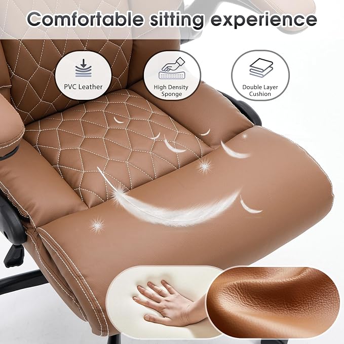 High Back Office Chair with Flip-up Armrests, Leather Comfy Desk Chair with - Image 7