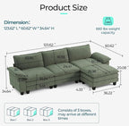 LINSY HOME 123" Modular L-Shaped Sectional Sofa, 3-Seat Corduroy Modern Cloud - Image 2
