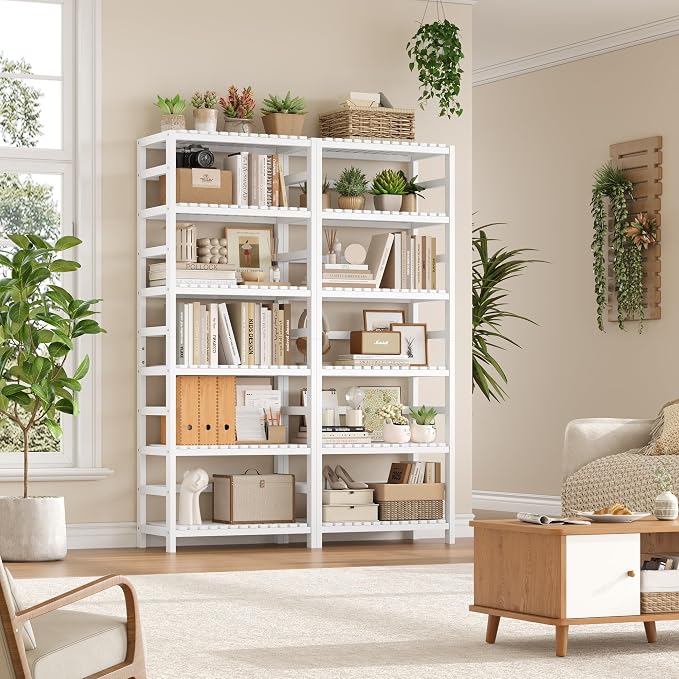 FOTOSOK 6-Tier Bamboo Shelf Set of 2, Bamboo Bookcase - Image 2