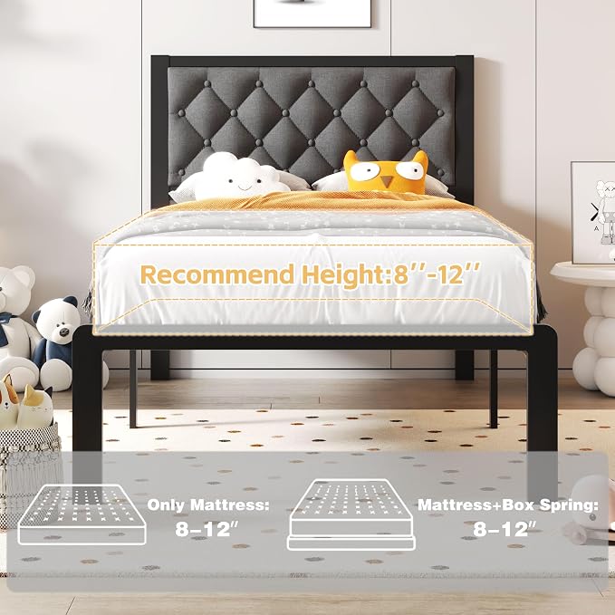 Fluest Twin Bed Frame with Headboard Linen Upholstered Bed Frame Platform - Image 7