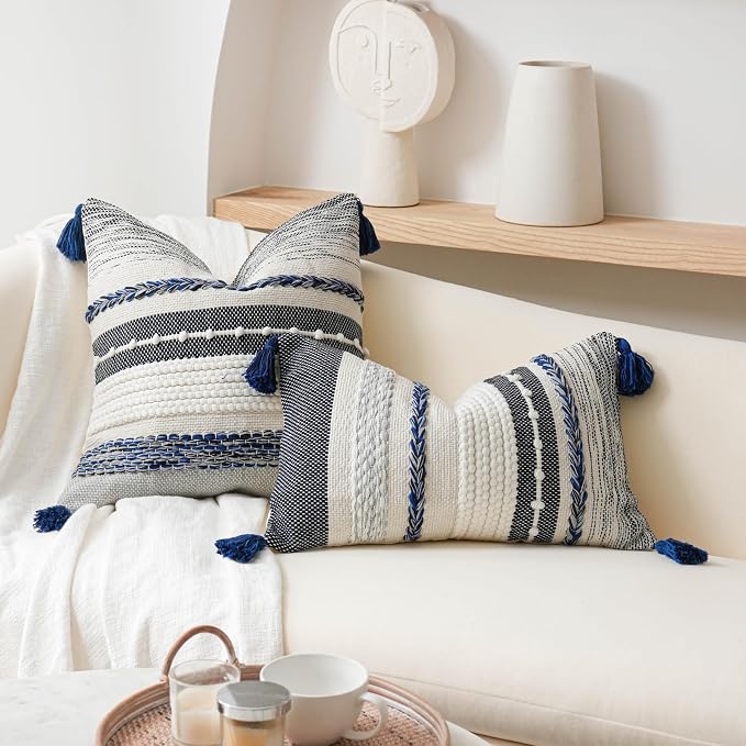 Navy Dark Blue Decorative Throw Pillow Cover 18x18 Square Boho Accent - Image 4