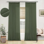 Farmhouse Linen Blend Pleated Olive Green Curtains 102 Inches Long 2 Panels | by Twodrapes