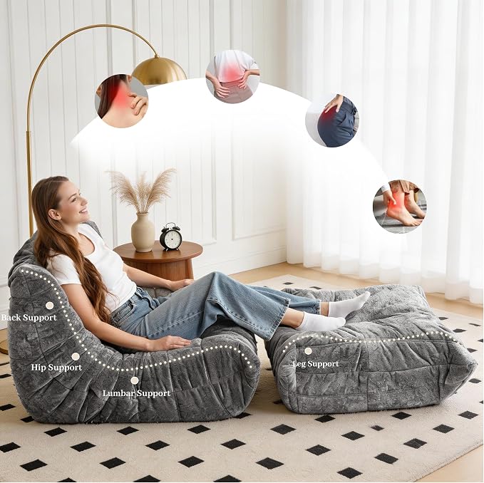 Bean Bag Ottoman, Memory Foam Lazy Bean Bag Sofa, Fireside Chair Foot Rest - Image 6