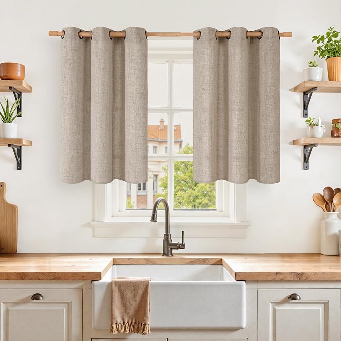 YoungsTex Oatmeal Linen Kitchen Curtains 36 Inches Long 2 Panels Set | Small by YoungsTex