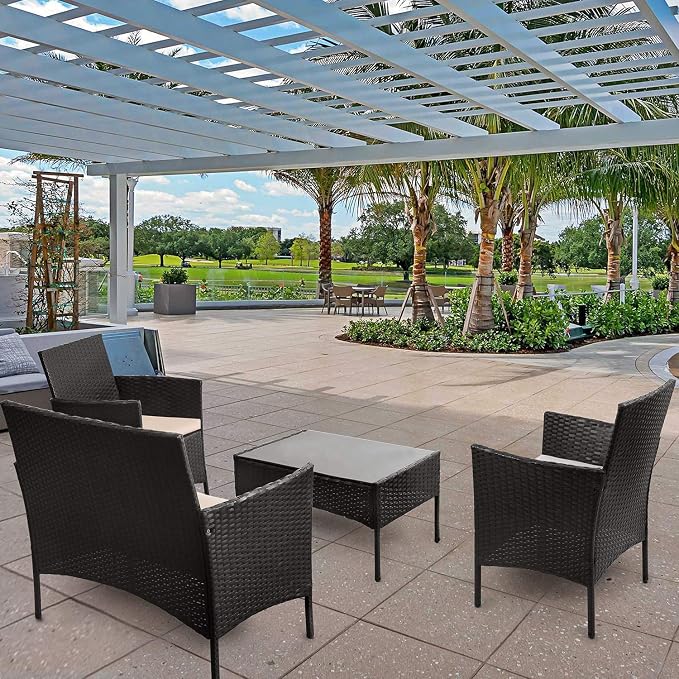 Homall 4 Pieces Outdoor Patio Furniture Sets Rattan Chair Wicker Set, Outdoor - Image 6