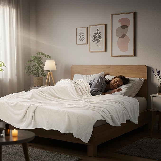 Utopia Bedding Ultra Soft Fleece Bed Blanket Queen Size Ivory | Microfiber - Image 6