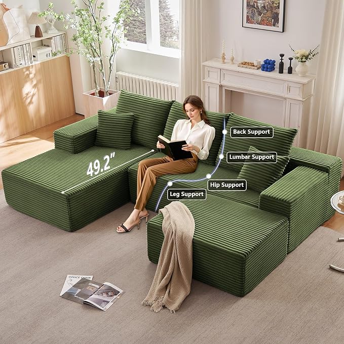 107" Comfy U-Shaped Sectional Modern Boneless Corduroy Couch - Image 3