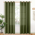 YoungsTex Olive Green Linen Semi Sheer Curtains 80 Inch Length 2 Panels | Light by YoungsTex