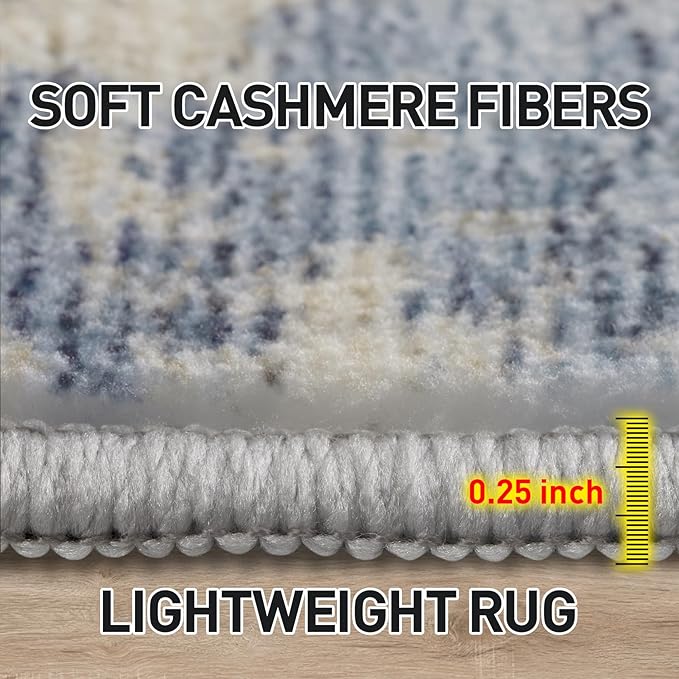 9x12 Area Rugs for Living Room: Washable Abstract Blue Gold Badroom Carpet | - Image 7