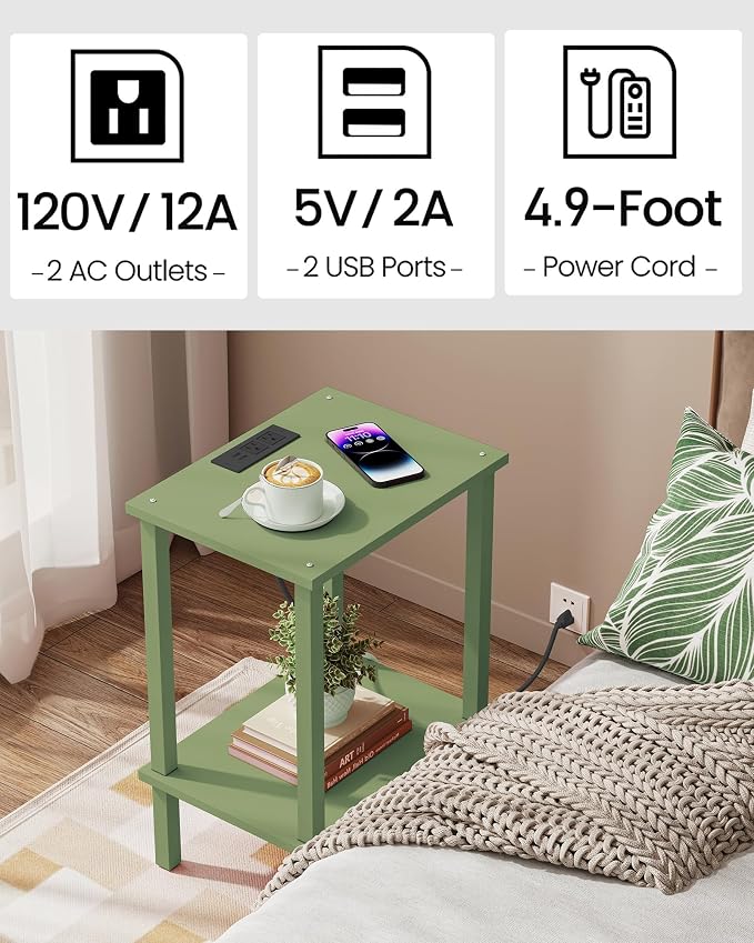 TUTOTAK End Table with Charging Station, Small Side Table with Outlets - Image 6