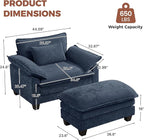 Oversized Accent Chair with Ottoman Set of 2, Upholstered Armchair with Extra - Image 2