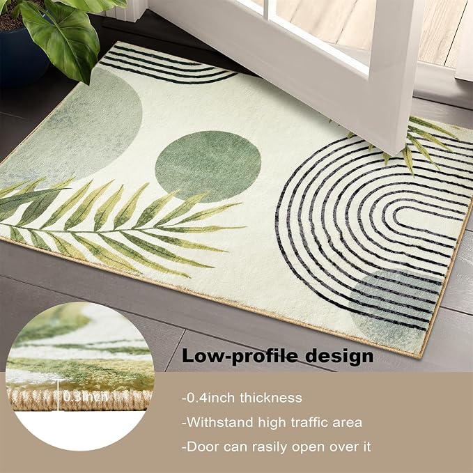 RoomTalks Boho Green Cute Bathroom Rugs Bath Mat Non Slip Washable, Modern - Image 2