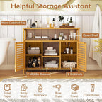 Giantex Bamboo Bathroom Storage Cabinet, 2-Door Storage Organizer - Image 4