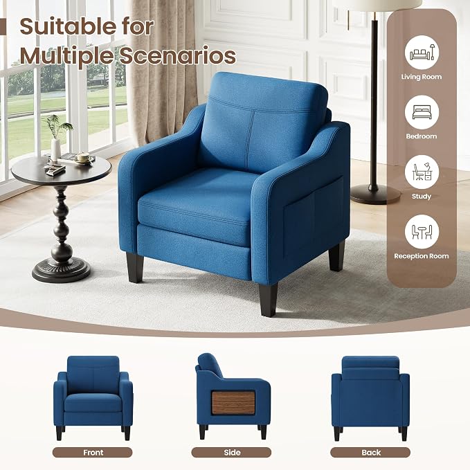 Accent Chair for Living Room Modern Linen Upholstered Armchair Side Wooden - Image 4