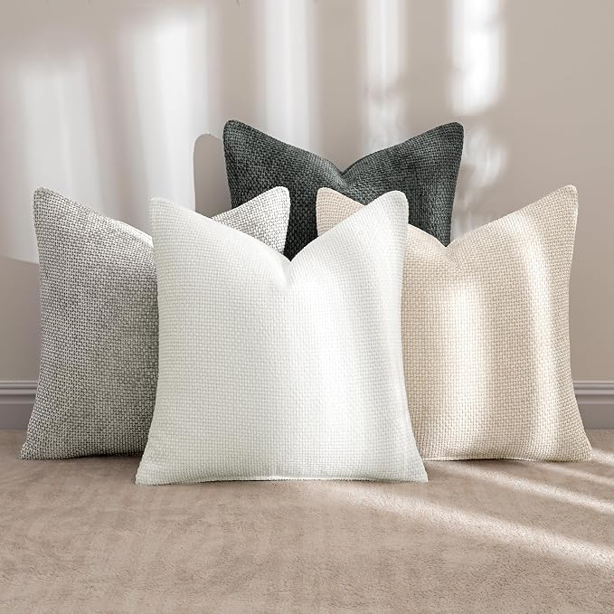 MIULEE Soft Decorative Chenille Pillow Covers Gray 18x18 Pack of 4 | Minimalist - Image 2