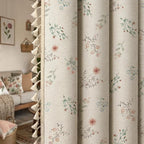 Boho Floral 100% Blackout Curtains 96 Inch 2 Panels Linen Texture | Farmhouse - Image 7
