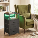 Fixwal Night Stand with 3 Fabric Storage Drawers, LED Nightstand with Charging - Image 7