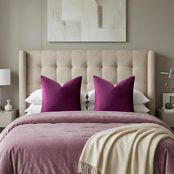 GIGIZAZA Velvet Pillow Covers 20x20 Decorative Pillows Pack of 2 Purple | Throw - Image 7