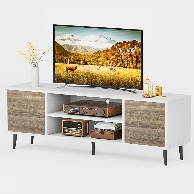 JUMMICO TV Stand for 65 Inch TV, Mid Century Modern TV Stand, Entertainment - Image 8