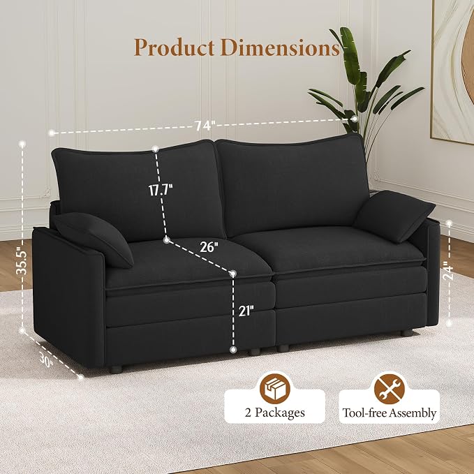Vesgantti 74" Loveseat Sofa for Living Room, Comfy Cloud Couch Deep Seat - Image 2