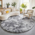 Tie-Dyed Light Grey Round Area Rugs 6ft, Ultra Soft Bedroom Circle Rug by ONASAR