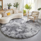 Tie-Dyed Light Grey Round Area Rugs 6ft, Ultra Soft Bedroom Circle Rug by ONASAR