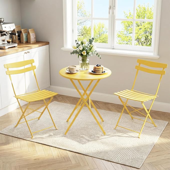 GarveeLife 3 Piece Patio Bistro Set, Folding Patio Bistro Table and Chairs Set - Image 3