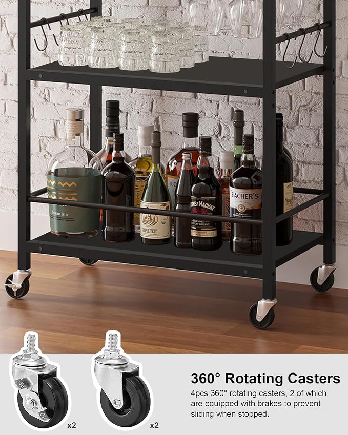 TUTOTAK Bar Cart, Home Bar Serving Cart, Microwave Cart, Drink Cart, Mobile - Image 4