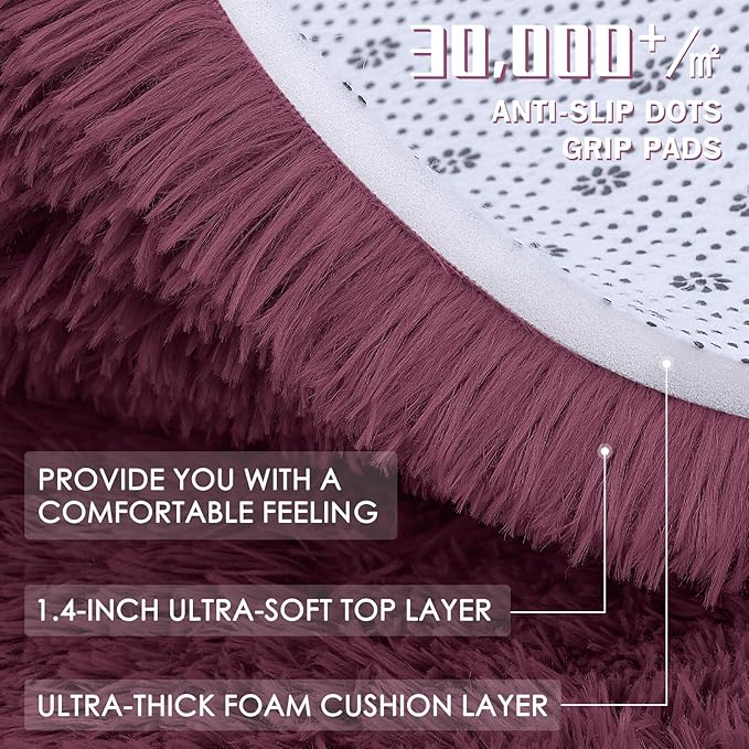 OLANLY Burgundy Round Rugs for Bedroom - Image 7